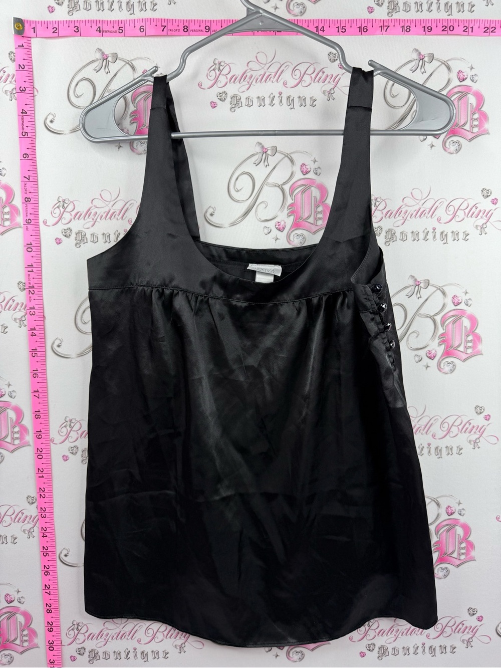 La SENZA Black Satin Camisole with Side Button Detail